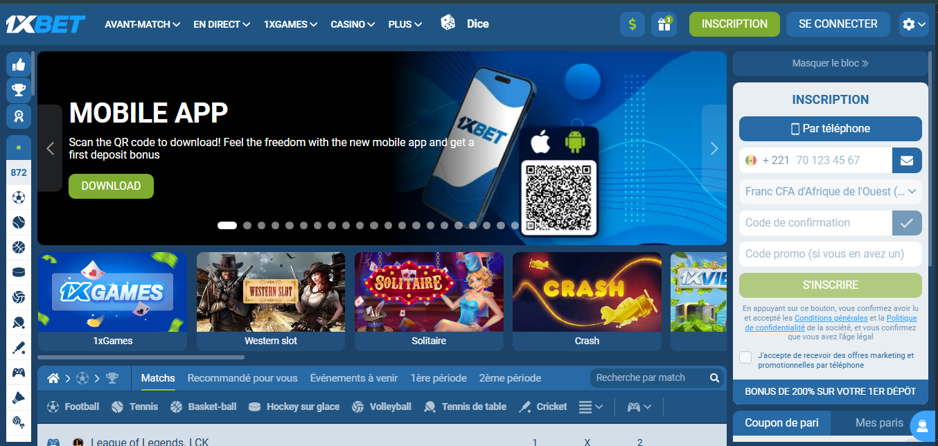 1xbet apk Sénégal